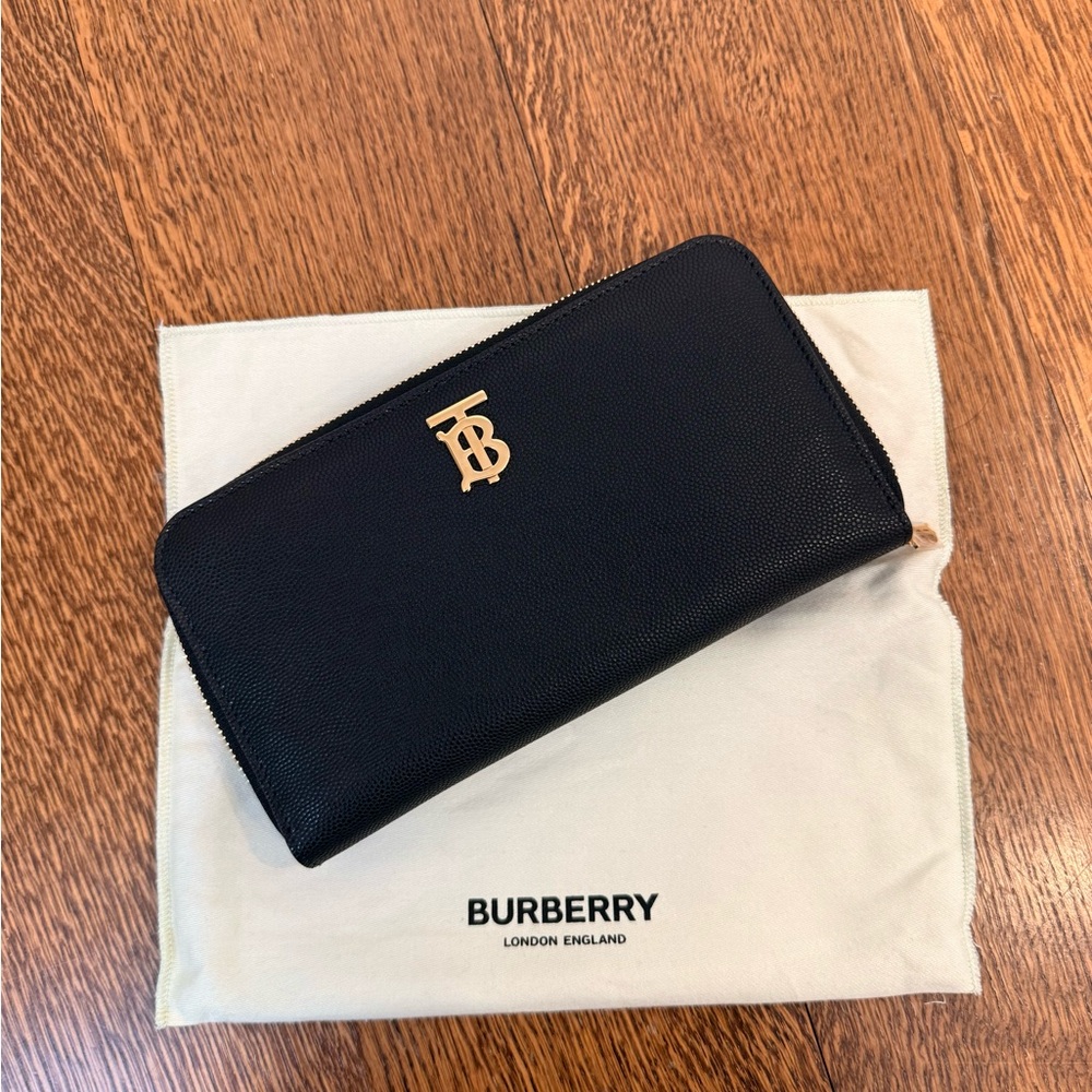 Burberry Black Leather Zip-Around Wallet